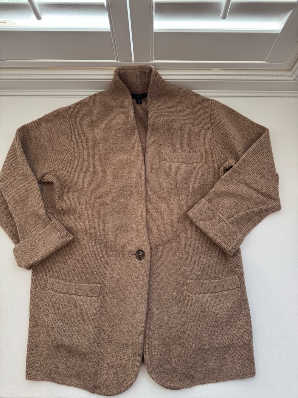 Excellent J.Crew Camel Wool Blend Cardigan Sweater Jacket Size M